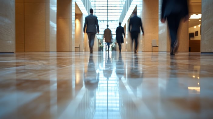 people walking fast inside building