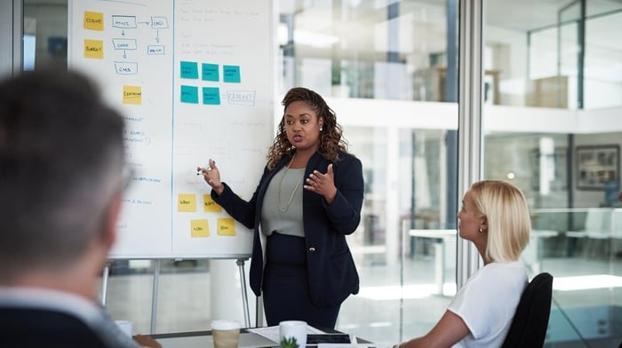 woman training professionals